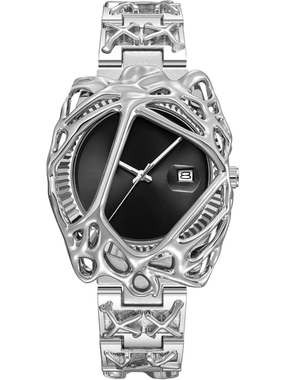 Futuristic Gothic Men's Watch - Stainless Steel Claw Skeleton Design, Luminous